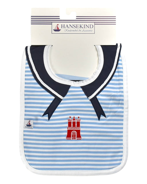 A Blue Bibs from Hansekind in size O/S for boy. (Front View)