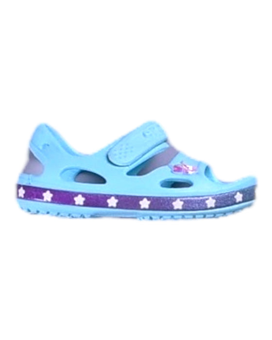 A Blue Sandals from Crocs in size 18-24M for girl. (Front View)