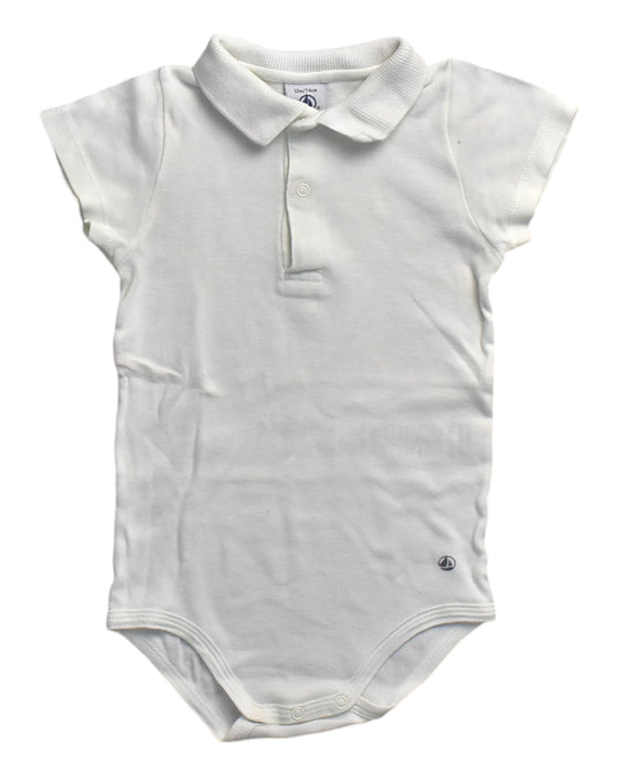 A White Short Sleeve Bodysuits from Petit Bateau in size 6-12M for girl. (Front View)
