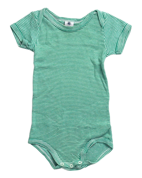 A Green Short Sleeve Bodysuits from Petit Bateau in size 3-6M for neutral. (Front View)