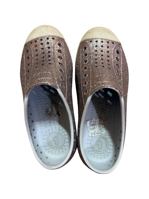 A Brown Slip Ons from Native Shoes in size 6T for neutral. (Front View)