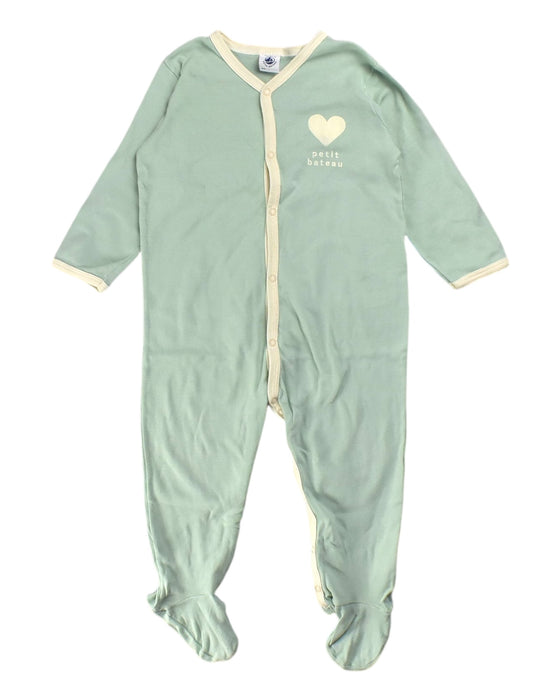 A Green Onesies from Petit Bateau in size 12-18M for neutral. (Front View)