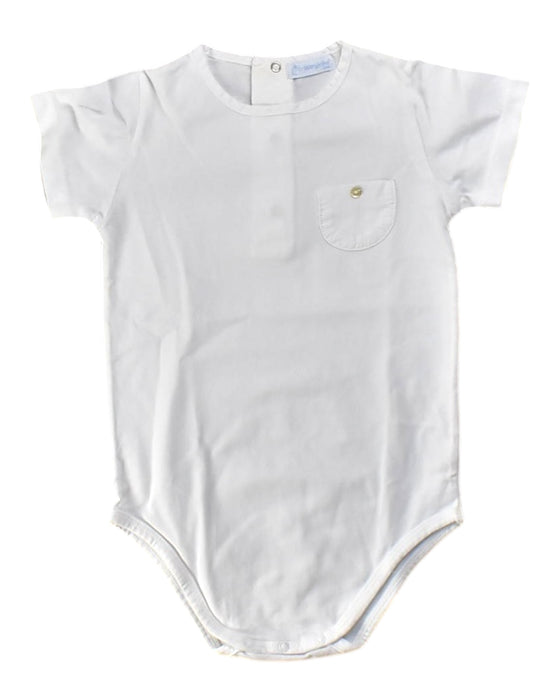 A White Short Sleeve Bodysuits from Laranjinha in size 12-18M for boy. (Front View)
