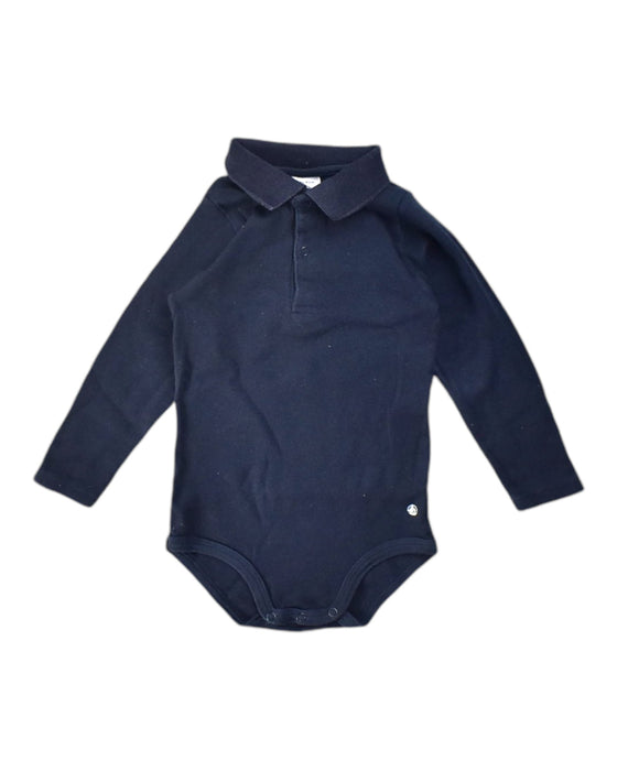A Navy Long Sleeve Bodysuits from Petit Bateau in size 12-18M for boy. (Front View)