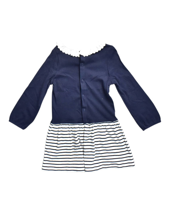 A Navy Long Sleeve Dresses from Petit Bateau in size 3T for girl. (Back View)