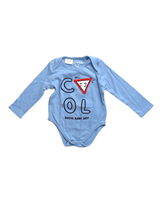 A Blue Long Sleeve Bodysuits from Guess in size 6-12M for boy. (Front View)