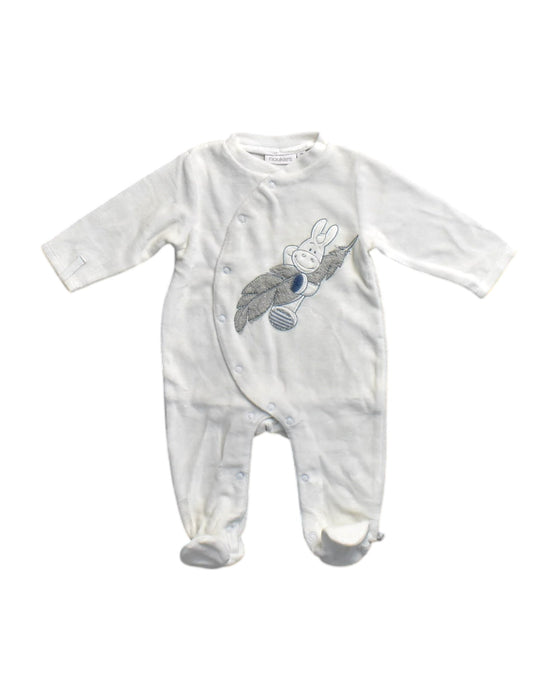 A White Long Sleeve Rompers from Noukie's in size 0-3M for neutral. (Front View)