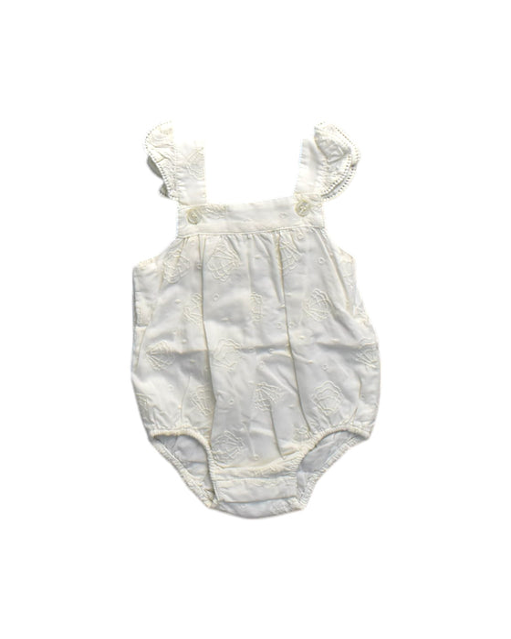 A White Sleeveless Rompers from Purebaby in size 3-6M for neutral. (Front View)