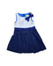 A Blue Sleeveless Dresses from David Charles in size 4T for girl. (Front View)