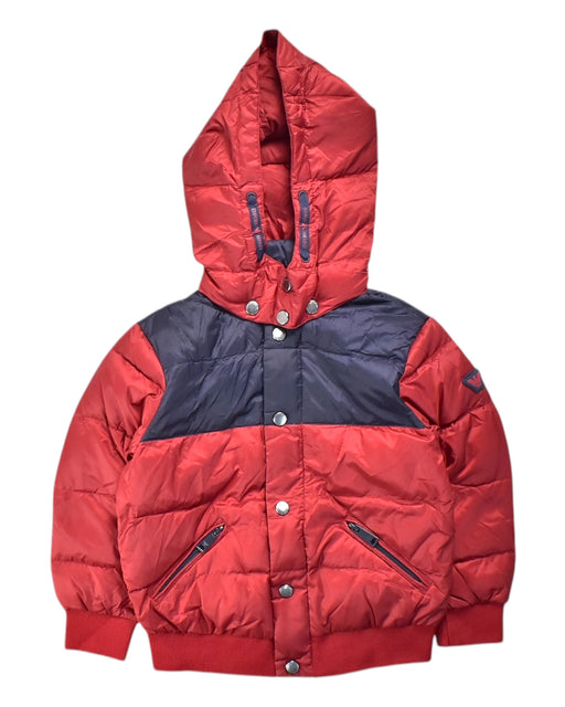 A Red Puffer/Quilted Jackets from Emporio Armani in size 4T for neutral. (Front View)