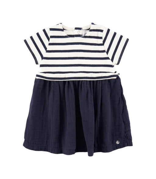 A Navy Short Sleeve Dresses from Petit Bateau in size 6-12M for girl. (Front View)