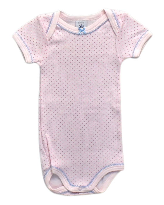 A Pink Short Sleeve Bodysuits from Petit Bateau in size 3-6M for neutral. (Front View)