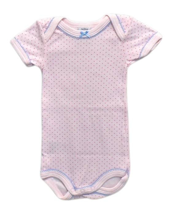 A Pink Short Sleeve Bodysuits from Petit Bateau in size 0-3M for neutral. (Front View)