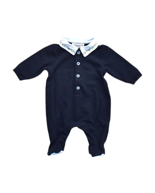 A Navy Long Sleeve Rompers from Emporio Armani in size 0-3M for neutral. (Front View)