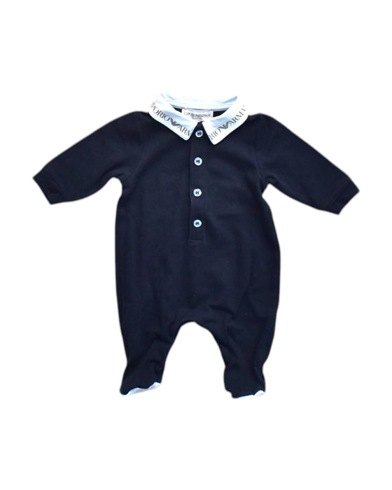 A Navy Long Sleeve Rompers from Emporio Armani in size 0-3M for neutral. (Front View)