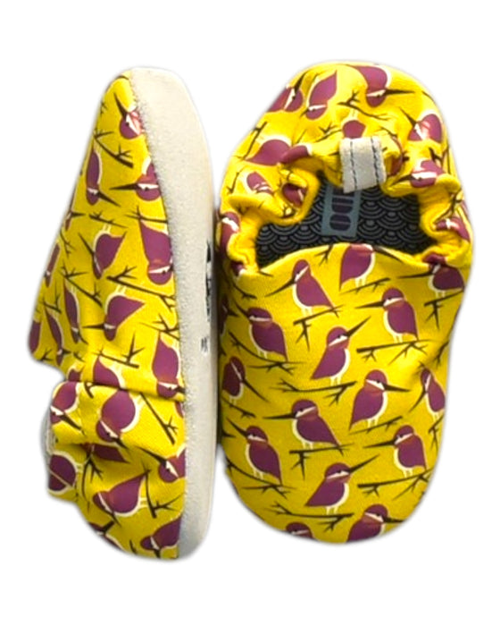 A Yellow Booties from Poco Nido in size 18-24M for neutral. (Front View)