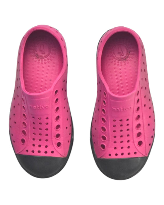 A Pink Slip Ons from Native Shoes in size 3T for girl. (Back View)