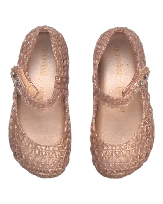 A Gold Flats from Mini Melissa in size 3T for girl. (Back View)