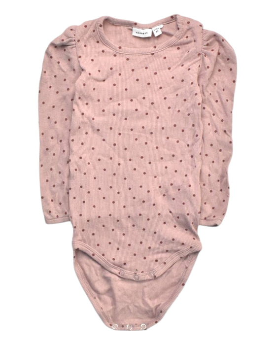 A Pink Long Sleeve Bodysuits from Name It in size 6-12M for girl. (Front View)