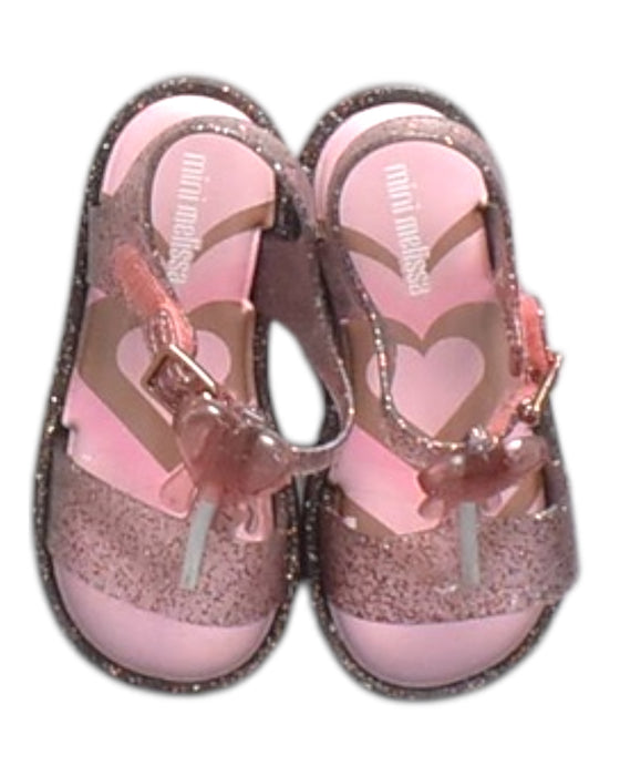 A Pink Sandals from Mini Melissa in size 3T for girl. (Back View)