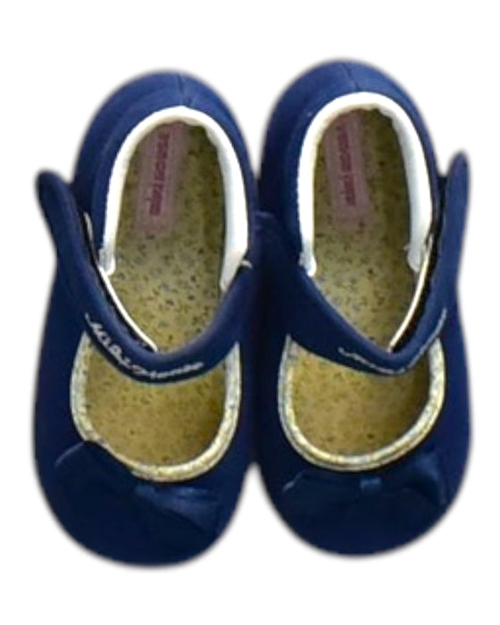 A Blue Slippers from Miki House in size 3T for neutral. (Back View)