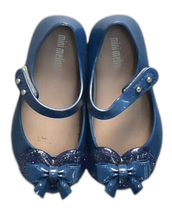 A Blue Flats from Mini Melissa in size 18-24M for girl. (Back View)