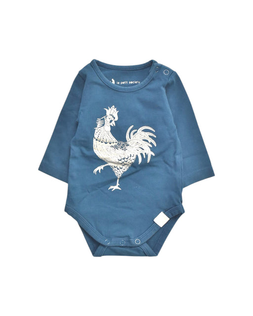 A Blue Long Sleeve Bodysuits from Le Petit Society in size Newborn for boy. (Front View)