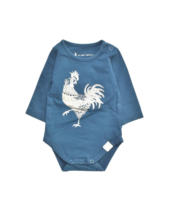 A Blue Long Sleeve Bodysuits from Le Petit Society in size Newborn for boy. (Front View)