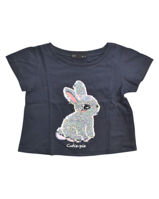 A Navy Short Sleeve Tops from Seed in size 2T for girl. (Front View)