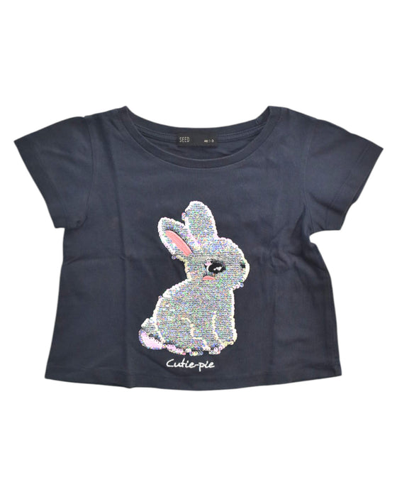 A Navy Short Sleeve Tops from Seed in size 2T for girl. (Front View)