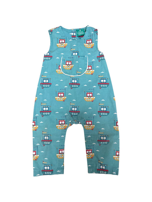 A Blue Overall Shorts from Little Green Radicals in size 12-18M for boy. (Front View)