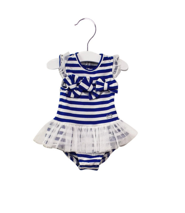 A Blue Short Sleeve Rompers from Nicholas & Bears in size 3-6M for girl. (Front View)