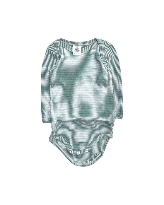 A Green Long Sleeve Bodysuits from Petit Bateau in size 6-12M for boy. (Front View)