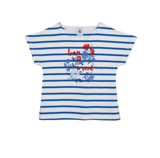 A Blue Short Sleeve T Shirts from Petit Bateau in size 3T for girl. (Front View)