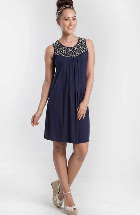 A Blue Sleeveless Dresses from Mothers en Vogue in size S for maternity. (Front View)