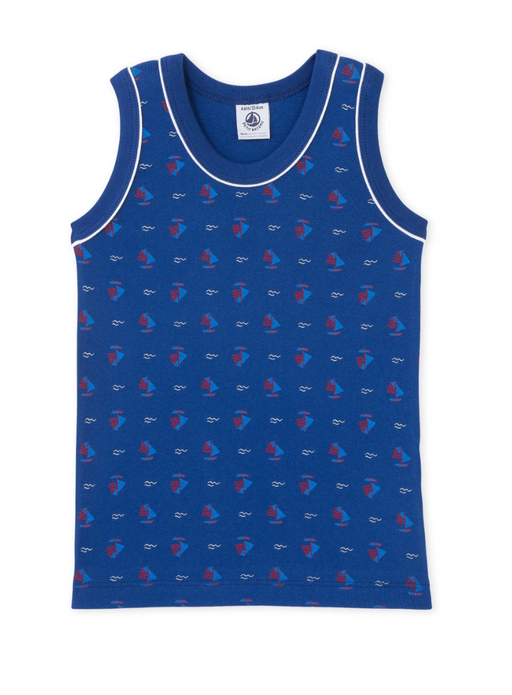 A Blue Sleeveless Tops from Petit Bateau in size 12Y for boy. (Front View)