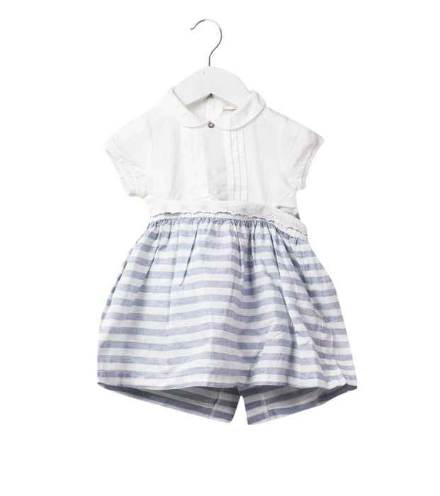 A Blue Short Sleeve Dresses from Laranjinha in size 6-12M for girl. (Front View)