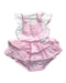 A Pink Overall Shorts from Mayoral in size 3-6M for girl. (Front View)