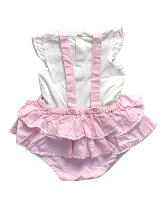 A Pink Overall Shorts from Mayoral in size 3-6M for girl. (Back View)