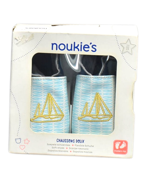 A Blue Slippers from Noukie's in size 4T for neutral. (Front View)