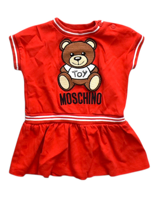 A Red Short Sleeve Dresses from Moschino in size 6-12M for girl. (Front View)
