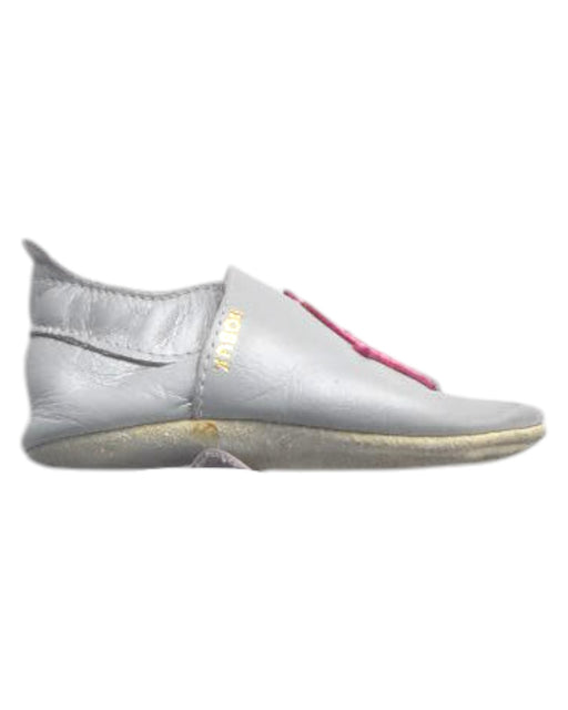 A Silver Slip Ons from Bobux in size 12-18M for girl. (Front View)