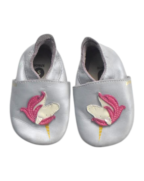 A Silver Slip Ons from Bobux in size 12-18M for girl. (Back View)