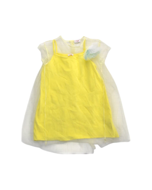A Yellow Sleeveless Dresses from Il Gufo in size 4T for girl. (Front View)