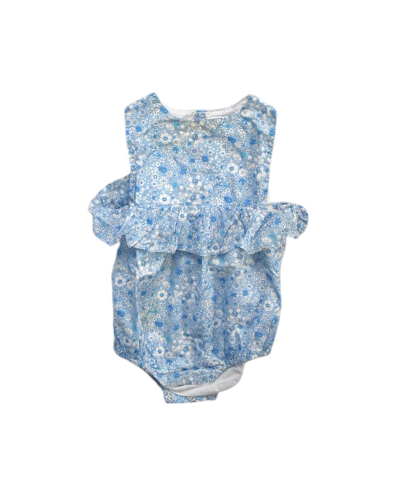 A Blue Sleeveless Rompers from Jacadi in size 12-18M for girl. (Front View)