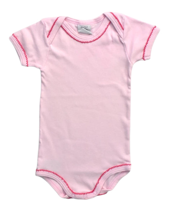 A Pink Short Sleeve Bodysuits from Petit Bateau in size 12-18M for girl. (Front View)