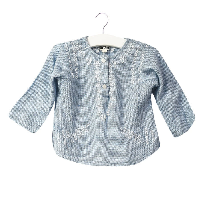 A Blue Long Sleeve Tops from Bonton in size 12-18M for girl. (Front View)