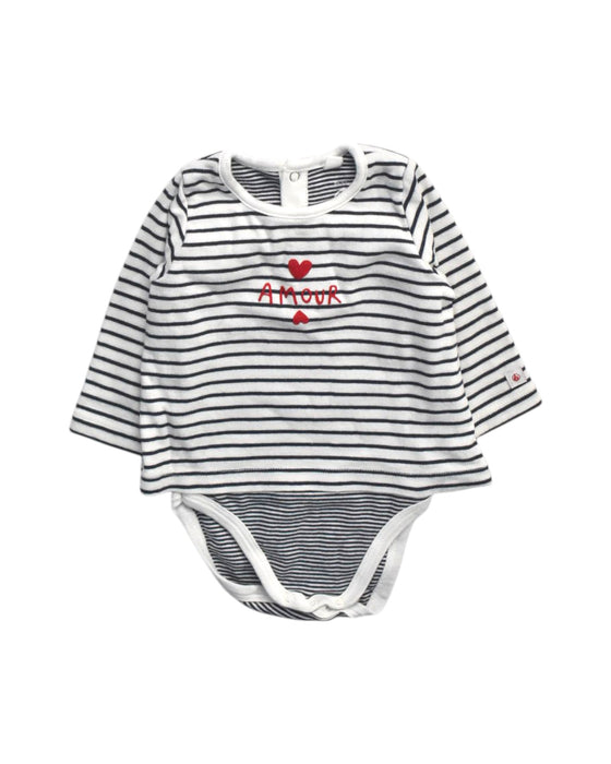 A White Long Sleeve Bodysuits from Petit Bateau in size 6-12M for girl. (Front View)