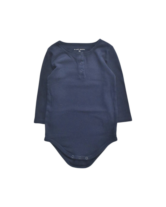 A Navy Long Sleeve Bodysuits from Le Petit Society in size 18-24M for neutral. (Front View)