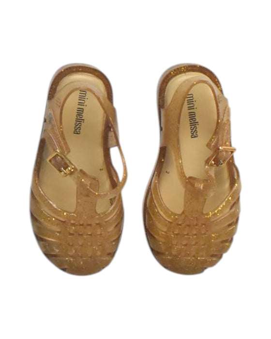 A Gold Sandals from Mini Melissa in size 3T for girl. (Back View)